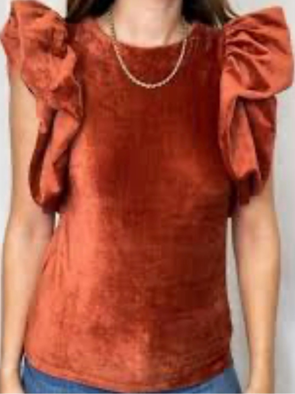 THML Rust Velvet Ruffled-Sleeve Blouse - Picture 5 of 5